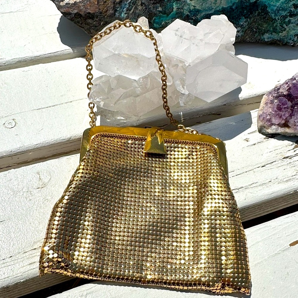 Vintage Mini Gold Mesh Evening Bag with Chain Strap